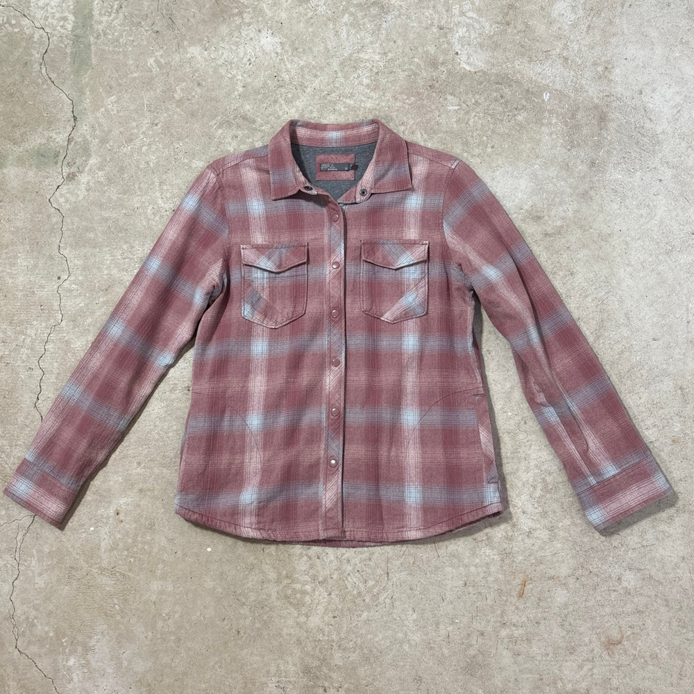 prAna Charley Top Plaid Flannel Shirt Shacket Women’s Medium Pink Gray - Picture 3 of 10